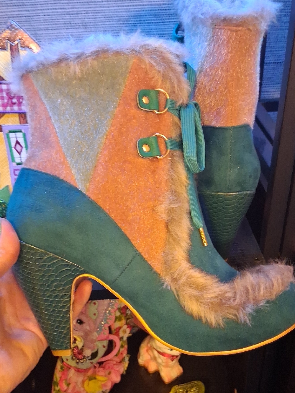 New Apple Turnover Irregular Choice Boots, Size 42 (10.5ish) Green